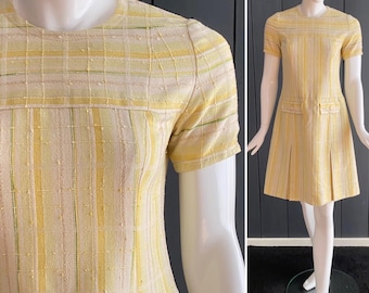 Vestido trapecio a cuadros pastel cosido a mano – finales de los años 60 – Talla 34/36 FR / 6/8 UK / 2/4 US