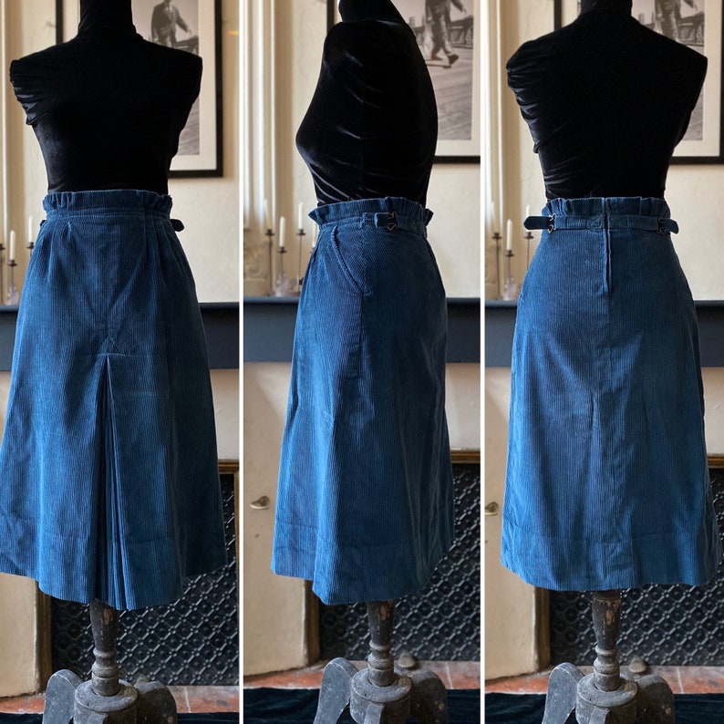70s vintage skirt skirt in duck blue corduroy T 3436