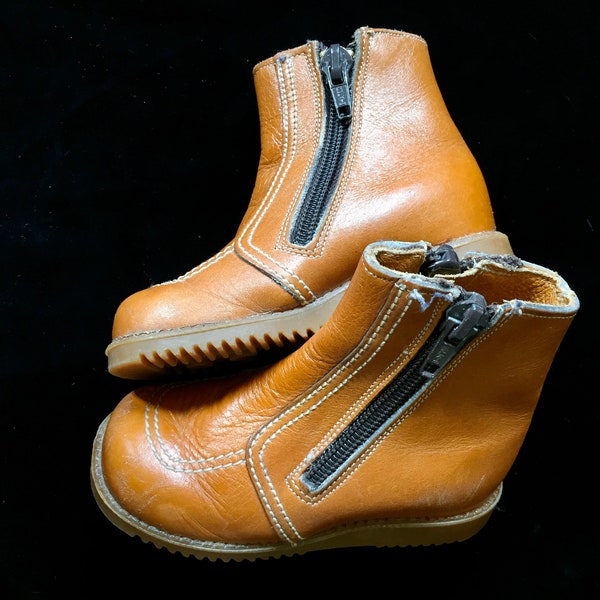 Craquantes bottines vintage 70s pour petit enfant en cuir à double fermeture Pointure 21/22, 4,5 UK, 5 US