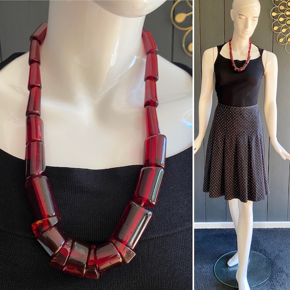 Vintage 90s garnet red necklace with large irregu… - image 1