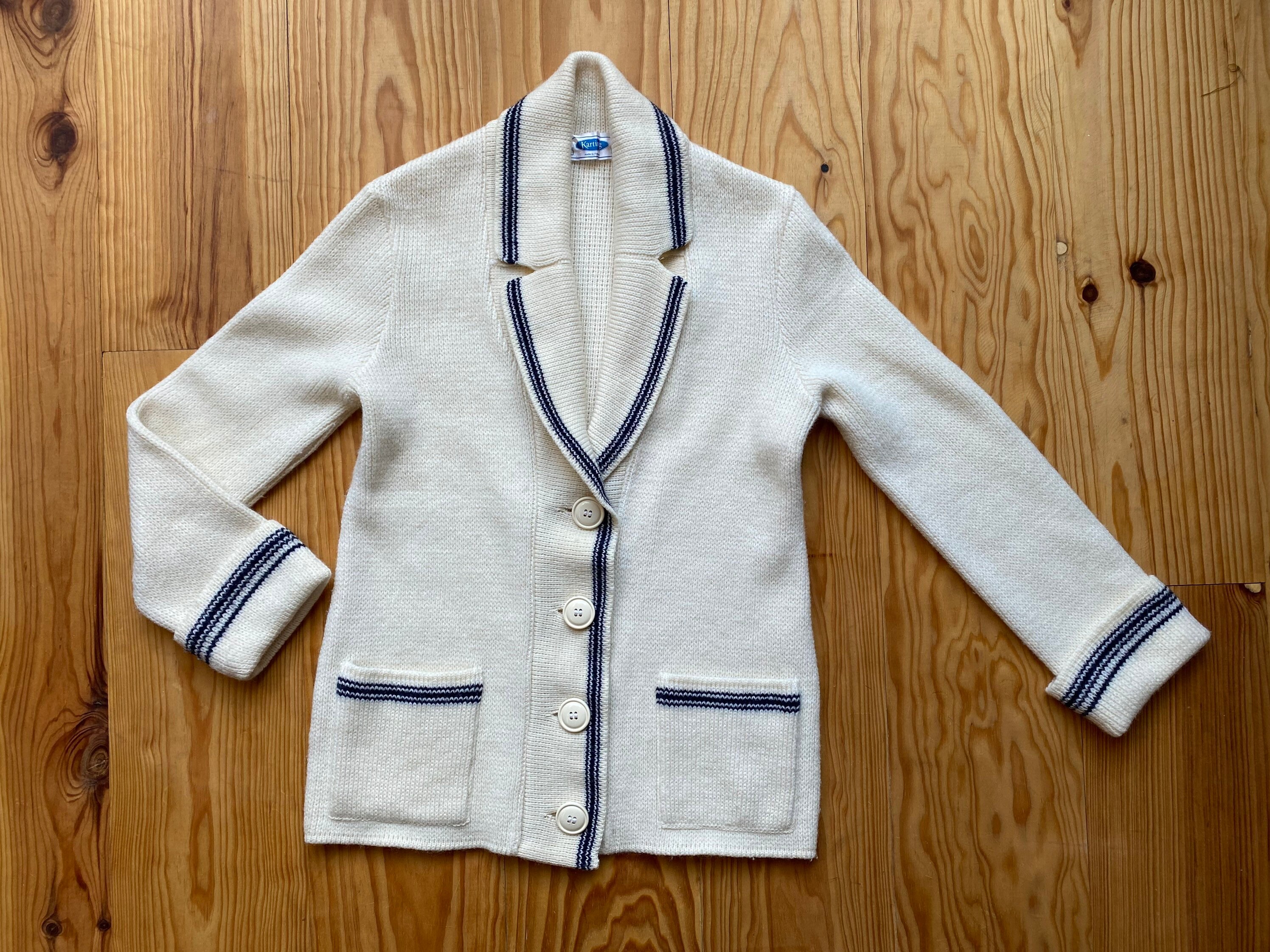 Cardigan/chaleco años 80 en lana blanca sin - Etsy España