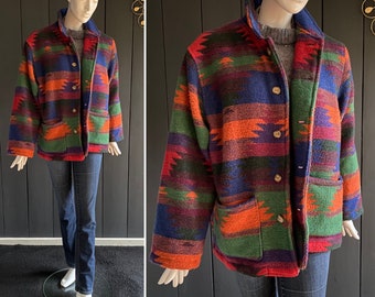 Superb vintage 90s men's/unisex wool jacket with Navajo/Native American pattern Size XL/46-48