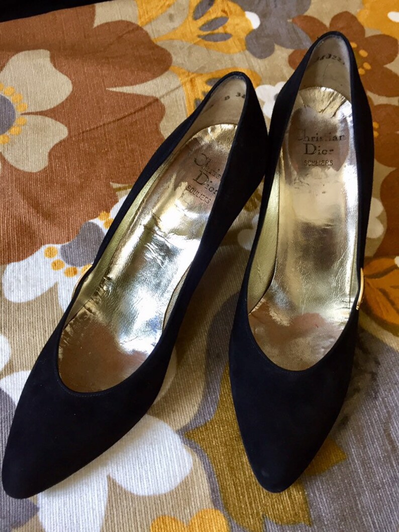 Dior Vintage Pumps 80s Christian Dior in Black Suede Pointed Etsy