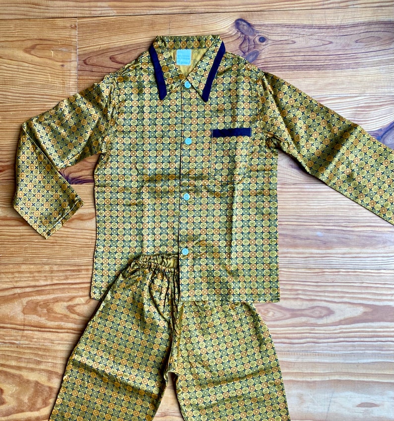 Pyjama vintage 60s dead stock en coton mélangé satiné avec chemise et pantalon Taille 12/14 ans image 6