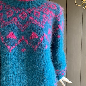 Large vintage 90s hand-knitted wool sweater boho/chunky style Size 44/46/2XL image 6