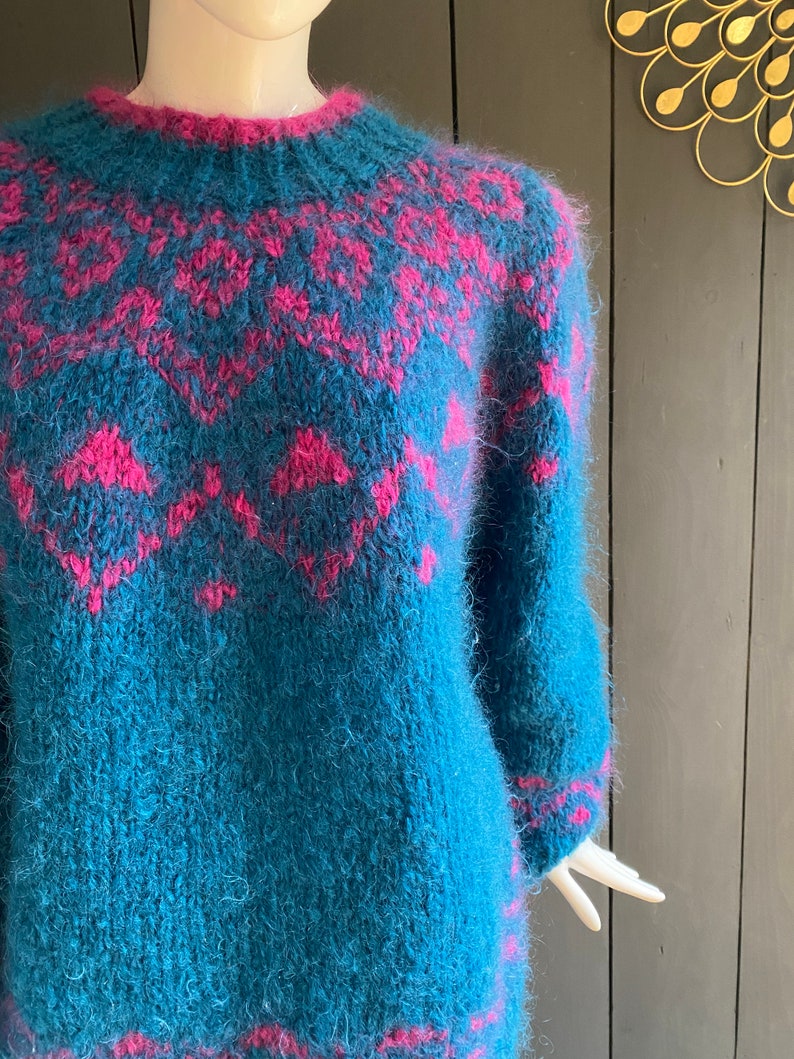 Large vintage 90s hand-knitted wool sweater boho/chunky style Size 44/46/2XL image 6