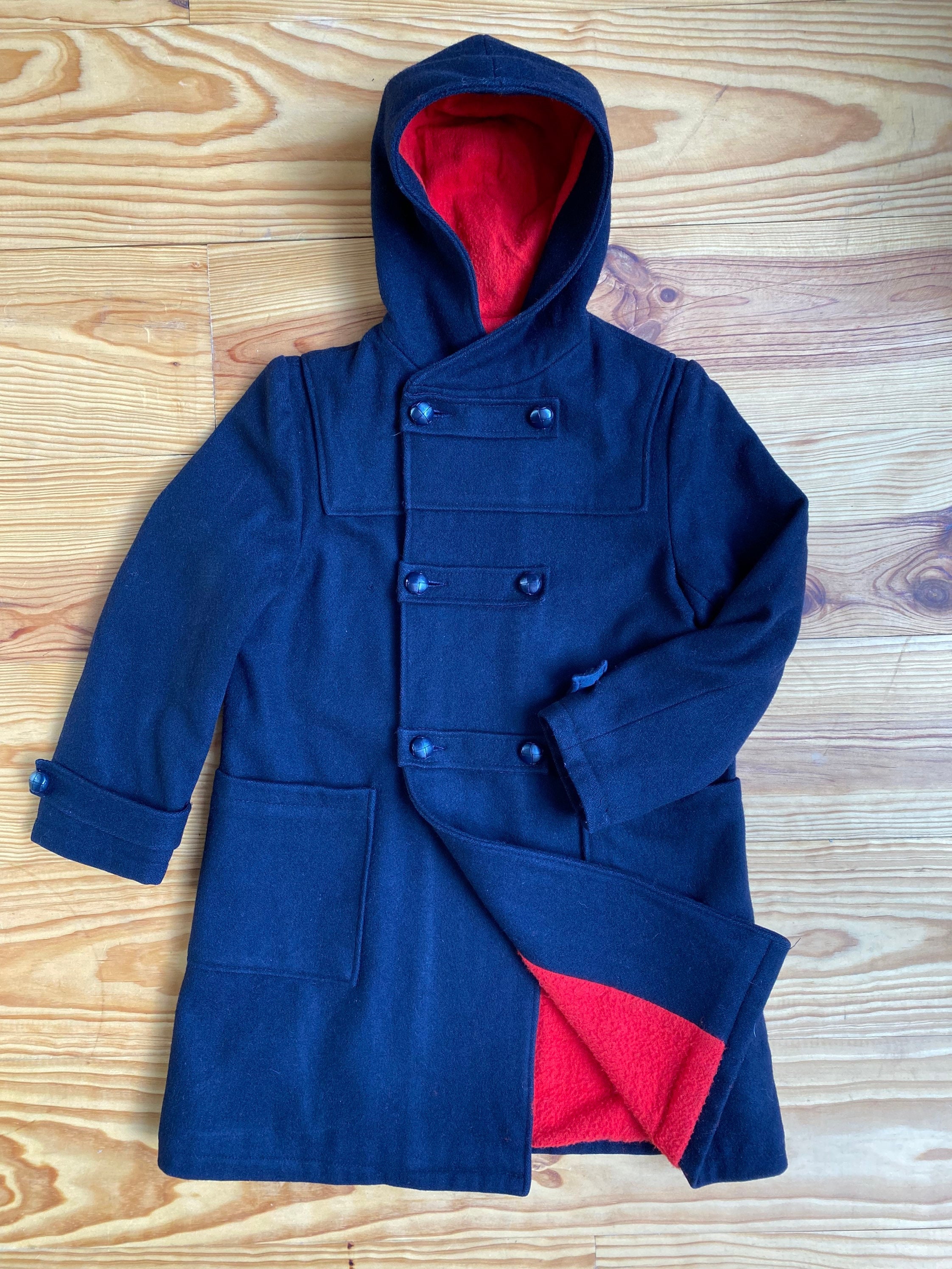 Vintage 70s Navy Blue Wool Duffle Coat/peacoat/sailor Coat