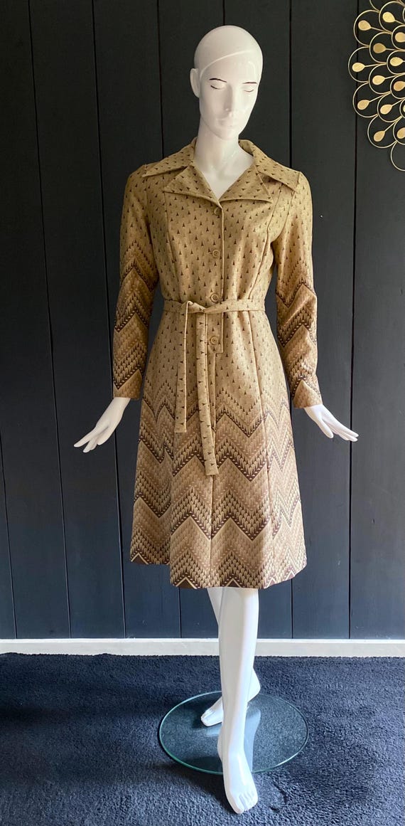 brown dresses for graduation 1950s Blue and Brown Chevron Stripe Cotton Dress- New! – Coutura Vintage