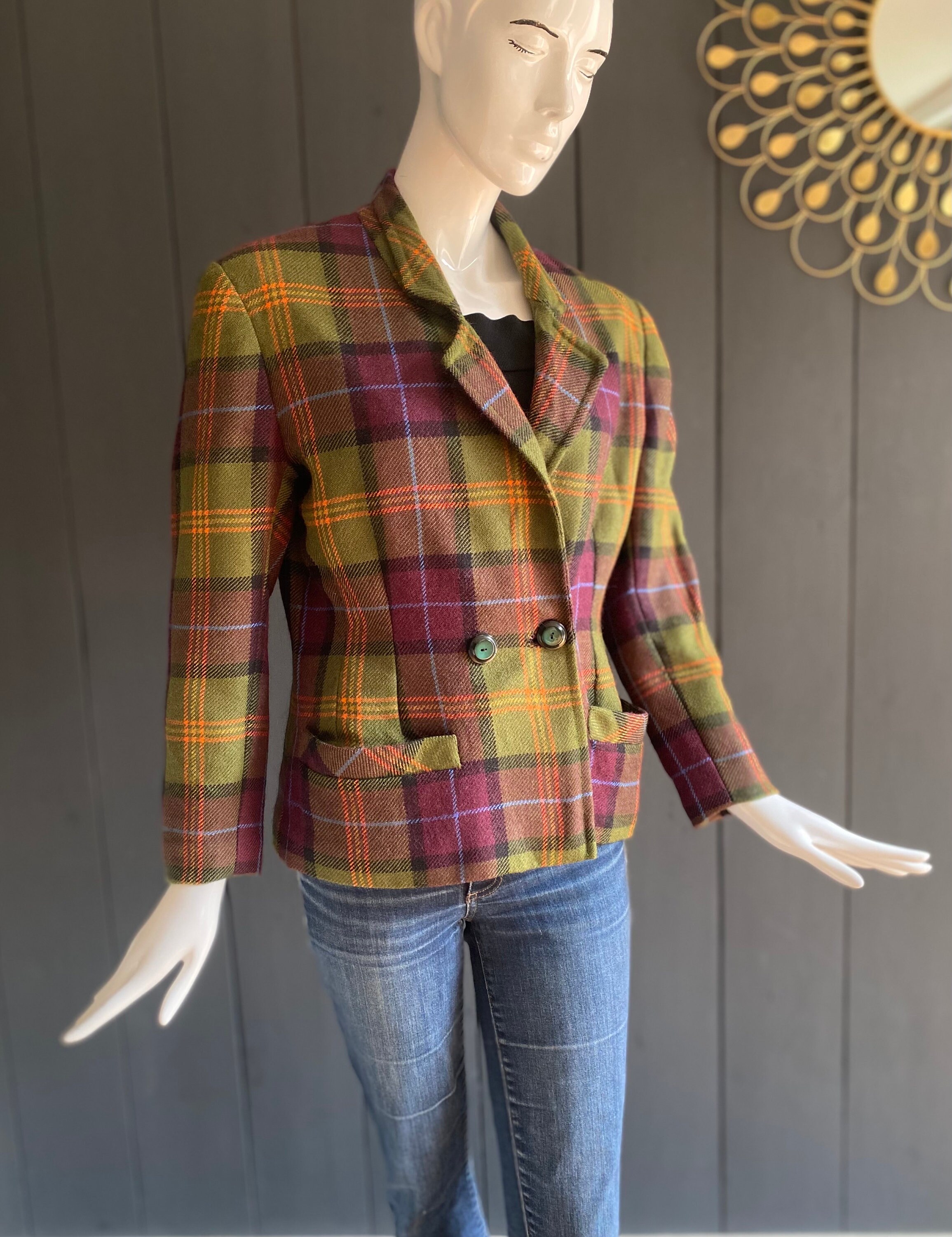 Veste en tweed écossais vintage des années 1940 à carreaux
