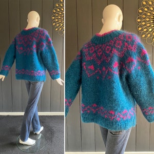 Large vintage 90s hand-knitted wool sweater boho/chunky style Size 44/46/2XL image 9