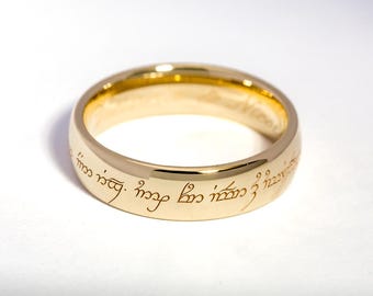 14k/Medium: Custom golden Elven ring engraved with your own personalized text - 14k gold, &#39;Medium&#39; design