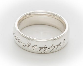 Silver/Heavy: Custom golden Elven ring engraved with your own personalized text - sterling silver, &#39;Heavy&#39; design