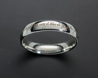 Silver/Light: Custom golden Elven ring engraved with your own personalized text - sterling silver, &#39;Light&#39; design