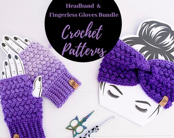 Sweet Bean Twist Headband & Fingerless Gloves Crochet Pattern Bundle Set