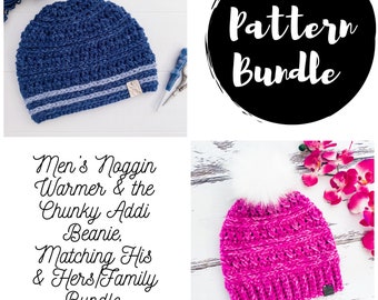 Pattern Bundle including the Men's Noggin Warmer & The Chunky Addi Beanie Crochet Patterns