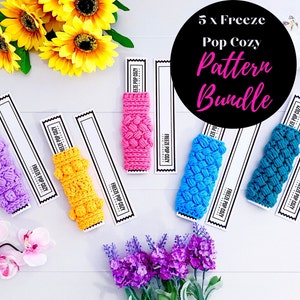 5 x Freeze Pop Cozy Pattern Bundle Pack, Crochet Patterns, Popsicle Cozies, Pattern Pack, Summer Fun, Cozies