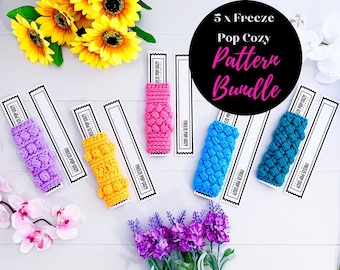 5 x Freeze Pop Cozy Pattern Bundle Pack, Crochet Patterns, Popsicle Cozies, Pattern Pack, Summer Fun, Cozies