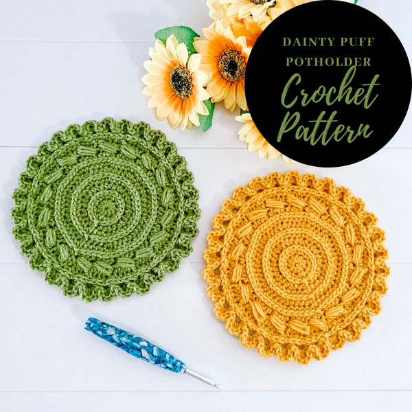 Dainty Puff Potholder Crochet Pattern, Crochet Potholder, Home Wears, Potholder, Crochet, Potholder Pattern