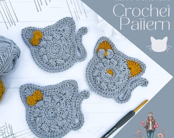 Dainty Puff Kitty Coasters Pattern, Crochet Pattern (PDF File)