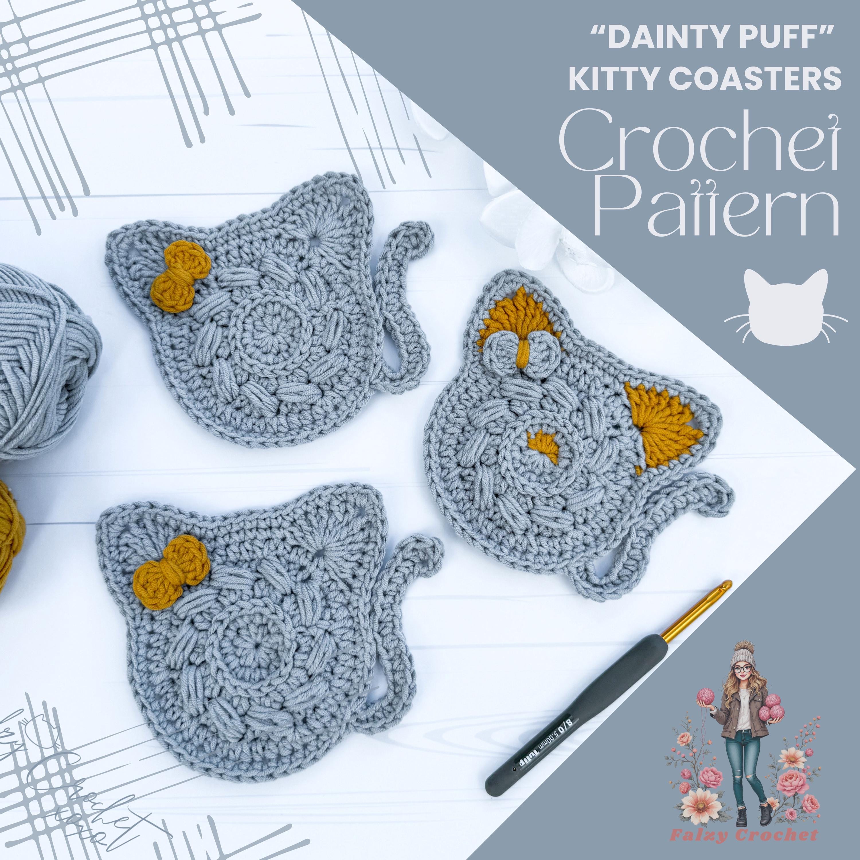 30 Cat Coaster Crochet Patterns for Cat Lovers, Gifts, and Cozy Home Decor 3 Dainty Puff Kitty Coasters Crochet Pattern