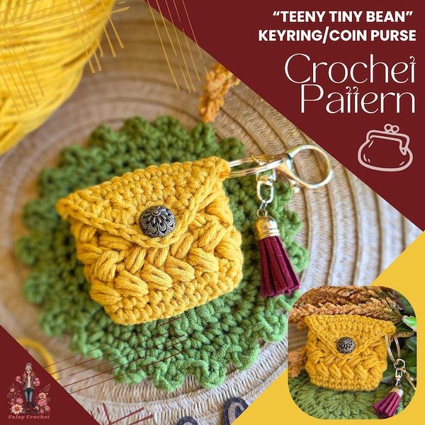 Teeny Tiny Bean Keyring Coin Purse, Crochet Pattern (PDF File)