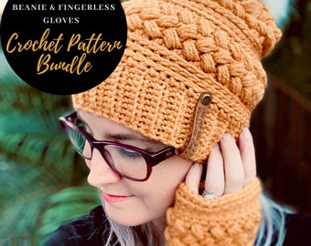 Perfectly Sweet Beanie & Fingerless Gloves Pattern Bundle, Crochet Pattern, Pattern Pack, Fingerless Gloves, Beanie, Winter Fashion