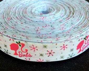 Grosgrain, Barbie Noël - ruban grosgrain, ruban 22 mm, blanc ou rose