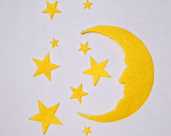 Filz Mond und Sterne, felt moon and stars, Applikation,application, zum aufnähen