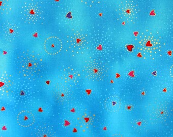 Laurel Burch Basic Hearts/Herzen - Blau, Fabric, Stoff