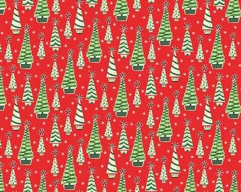 Andover Stoffe, Christmas Retro Trees 1255/R Trees, Makower Uk Stoff,Fabric,The Henley Studio, Weihnachten, rot,red