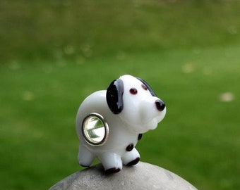 1 Pcs Lampwork Dog Glass Bead, Pandora Compatible Glass Bead