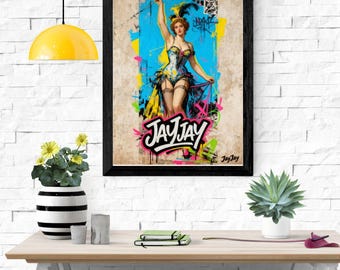 Showgirl Street Art Print | JayJay Pop Graffiti Wall Art | Modern Burlesque Digital Download