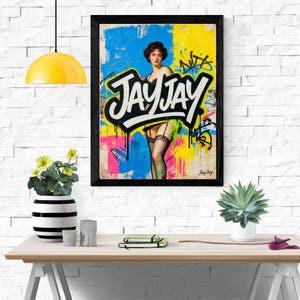 Showgirl Graffiti Konsttryck | JayJay Modern Street Pop Art | Digital Vintage Poster Nedladdning