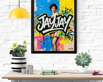 Showgirl Graffiti Art Print | JayJay Modern Street Pop Art | Digital Vintage Poster Download