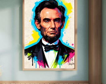 Abraham Lincoln Street Art Print | JayJay Graffiti Portrait | Modern Historical Digital Wall Art Download