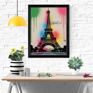 Eiffeltornets gatukonsttryck | JayJay Paris Pop Graffiti Väggkonst | Modern digital nedladdning