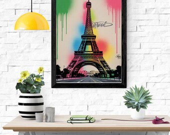 Eiffel Tower Street Art Print | JayJay Paris Pop Graffiti Wall Art | Modern Digital Download