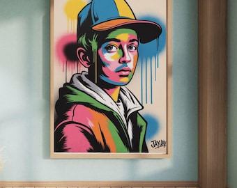 Street Kid Graffiti Art Print | JayJay Pop Urban Portrait | Colorful Digital Wall Art Download