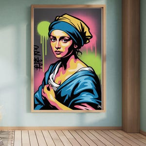 Gatukonsttryck med flickan med pärlörhänge | Modern popkonst (digital nedladdning)