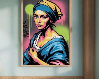 Girl with a Pearl Earring Street Art Print | Modern Pop Wall Art (Digital Download)