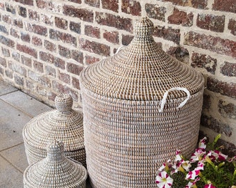 Witte afrikaanse fairtrade zeegras wasmand uit Senegal 80 cm.