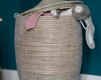 Witte afrikaanse fairtrade zeegras wasmand mand uit Senegal 80 cm.