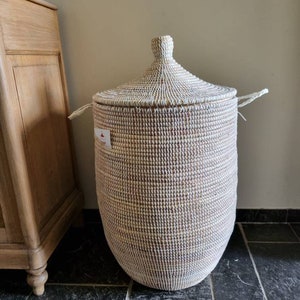 Witte afrikaanse fairtrade zeegras wasmand uit Senegal 80 cm. zdjęcie 8