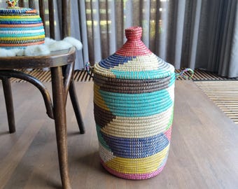 Afrikaanse zeegras fairtrade multicolor opbergmand opbergmand handgemaakt uit Senegal