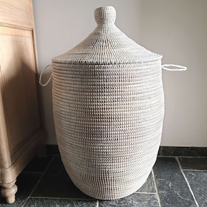 Witte afrikaanse fairtrade zeegras wasmand uit Senegal 80 cm. zdjęcie 10