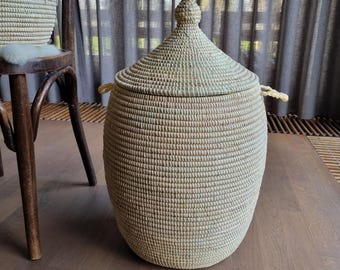 Afrikaanse wasmand crème fairtrade handgemaakt opbergmand uit Senegal