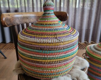 Afrikaanse mand opbergmand tajine  handgemaakte zeegras fairtrade multicolor