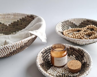 Set afrikaanse schalen zwart wit zeegras boho schaal – Fairtrade & Duurzaam uit Senegal