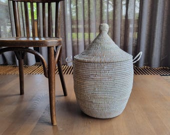 Afrikaanse handgemaakte zeegras fairtrade opbergmand wit 55-60cm