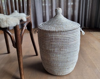 Afrikaanse opbergmand mand handgemaakte zeegras fairtrade   wit 55 cm